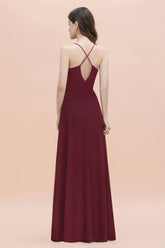 Spaghetti Bateau Aline Evening Maxi Dress Sequins Chiffon Bridesmaid Dress